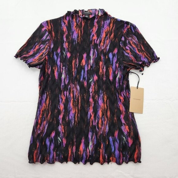 Halogen Womens Size Small Black Pink Purple Short Sleeve Lettuce Edge Blouse - Picture 1 of 6